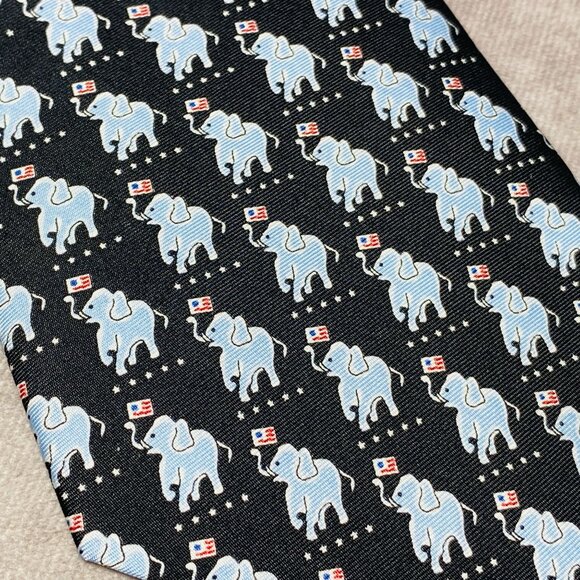 Sero Mens Tie Elephant Pattern US Flags Patriotic Silk Hand Made Neckwear - Picture 2 of 10